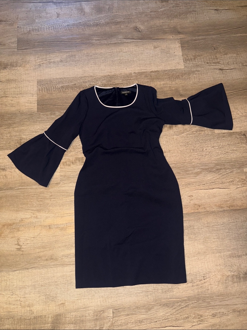 Glamour Navy Midi Dress with White Trim